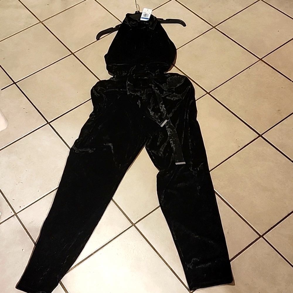 Michael Kors black crushed velvet  jumpsuit with belt